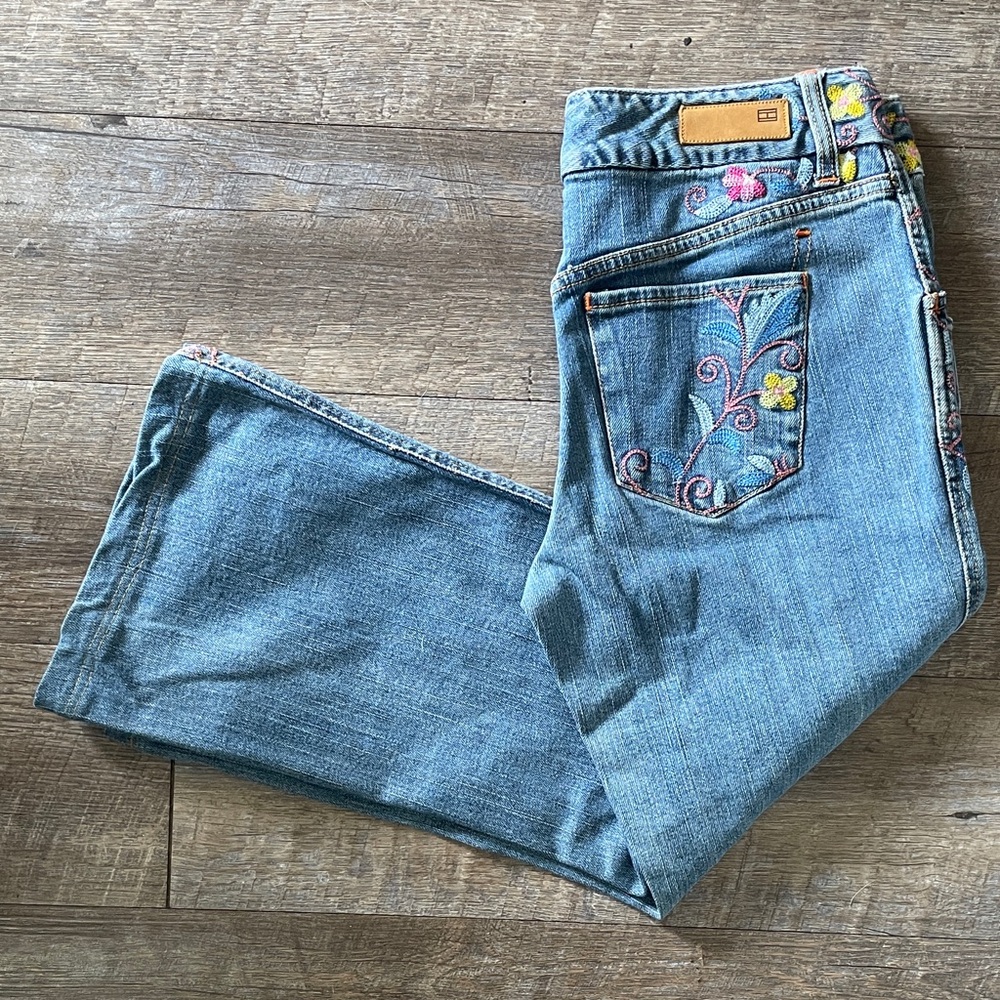 Tommy Hilfiger Light Blue Embroidered Boot Cut Jeans